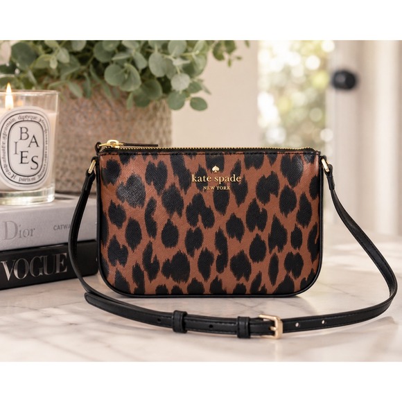kate spade Handbags - Kate Spade Schuyler Small Crossbody Leopard Print Bag Brown Black Saffiano